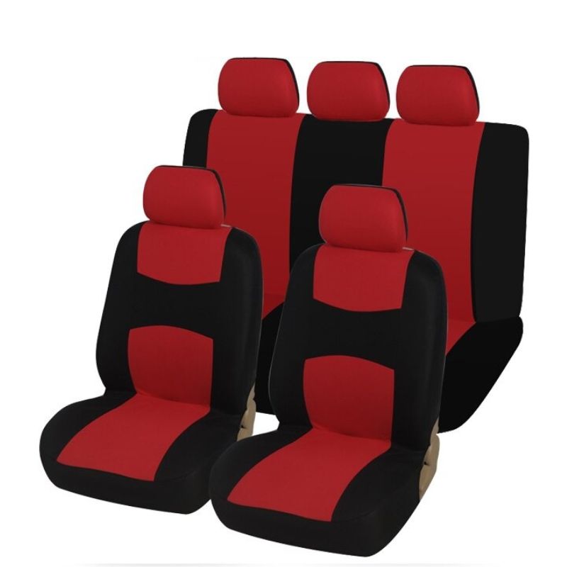 FH-FB063115 Housses de siège de voiture en tissu avec passepoil Ensemble  complet Airbag et Split Ready Rouge 
